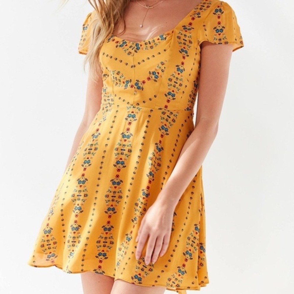 Urban Outfitters Dark Yellow Floral Mini Dress - Size Small